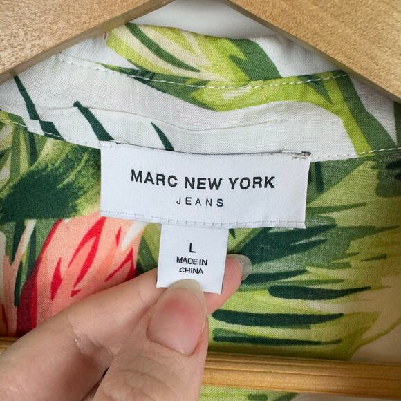 Marc New York Womens Floral Button Up Cropped Tie Waist Blouse Large Tropical - Picture 7 of 12